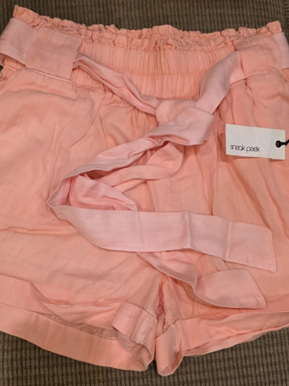 Sneak Peek Peach High-Waist Tie Shorts